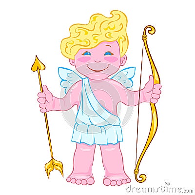 Smiling cupid with bow and arrow Vector Illustration