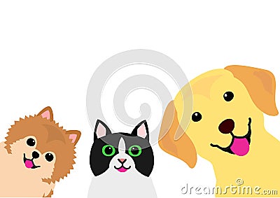 Smiling Cute cat and dogs group Vector Illustration