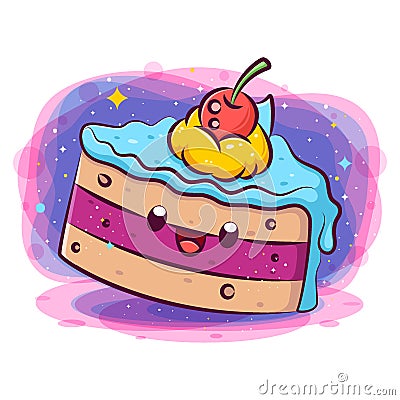Smiling cute kawaii of cake character Vector Illustration