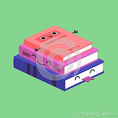 Smiling Cute Stack of Colored Books, Habituate kid card. Vector Illustration