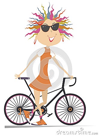 Cartoon cycling young woman illustration Vector Illustration