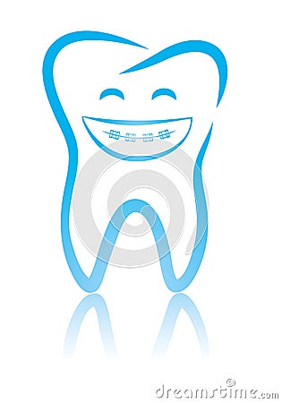 Smiling dental tooth with braces Vector Illustration