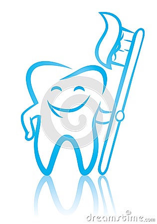 Smiling dental tooth with toothbrush Vector Illustration