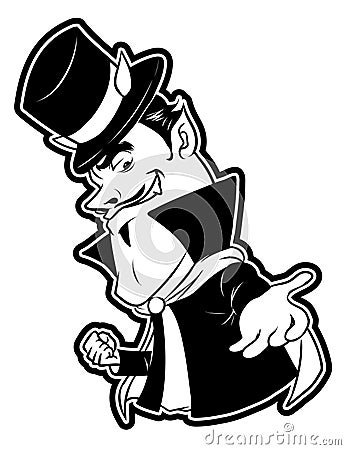 Smiling Devil in Suit Black and White Illustration Vector Illustration