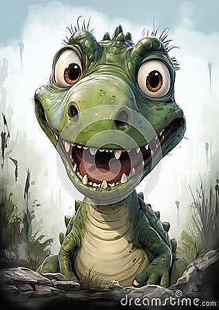 Smiling Dino in the Swamp: A Playful Pet for Young Explorers Stock Photo