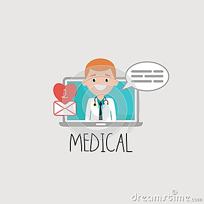 Smiling doctor on laptop with email Stock Photo