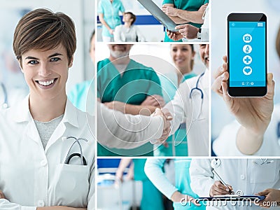 Doctors and medical app photo collage Stock Photo