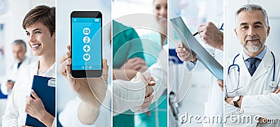 Doctors and medical app photo collage Stock Photo