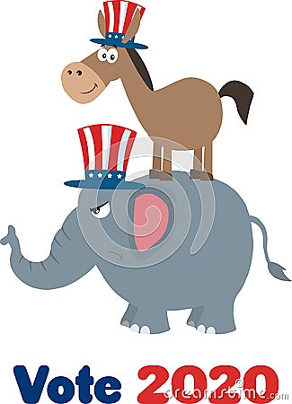 Smiling Donkey Democrat Over Angry Elephant Republican Vector Illustration
