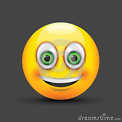 Smiling emoji big green eyes Vector Illustration