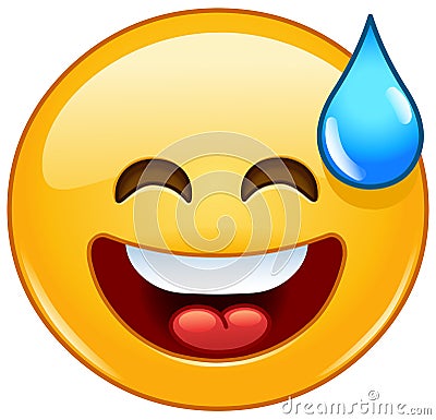 Smiling emoticon with open mouth and cold sweat Vector Illustration