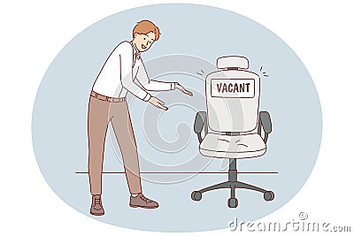 Smiling employer point at vacant chair Vector Illustration
