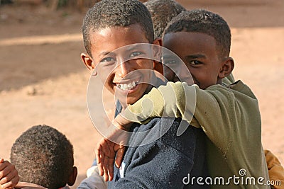 Smiling Eritrean boys in the suburbs of Asmara, Eritrea Editorial Stock Photo