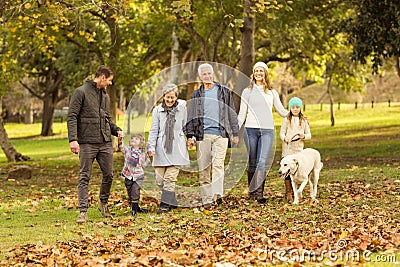 Smiling extended family walking together Stock Photo