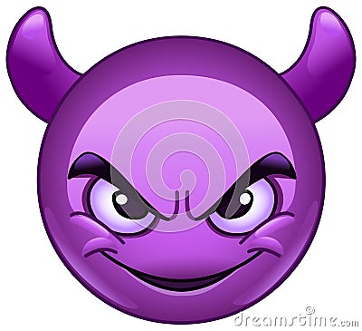 Smiling face with horns emoticon Vector Illustration