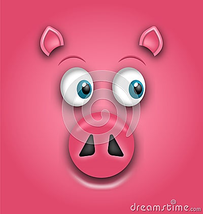 Smiling Face of Pig, Symbol of Chinese New Year 2019 Vector Illustration