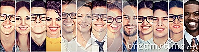 Smiling faces. Happy group of multiethnic young people men and women Stock Photo