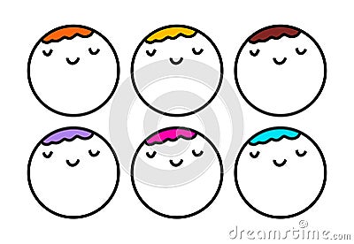 Smiling faces set hand drawn vector logotypes icon in cartoon doodle style vibrant hair Vector Illustration