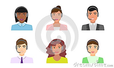 Smiling faces of women working in call center vector illustration Vector Illustration