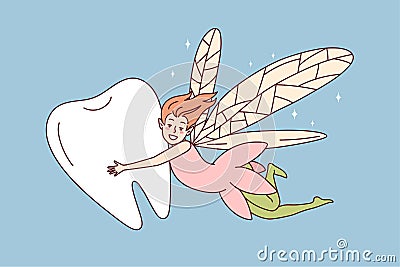 Smiling fairy flying with tooth Vector Illustration
