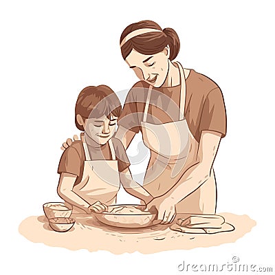 Smiling family baking homemade cookies with love Vector Illustration