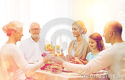 Smiling family having holiday dinner at home Stock Photo