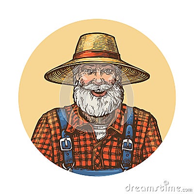 Smiling farmer in straw hat. Gardener or beekeeper vector illustration Vector Illustration