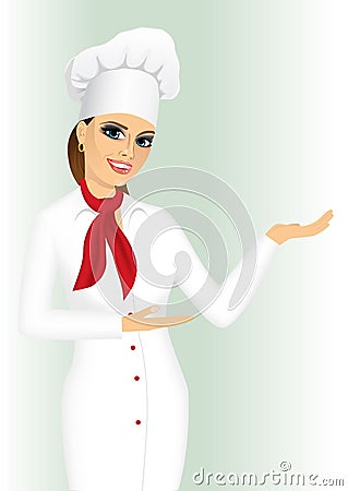 Smiling female chef, cook or baker holding something Vector Illustration