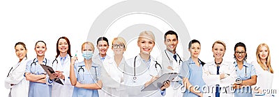 Smiling female doctors and nurses with stethoscope Stock Photo