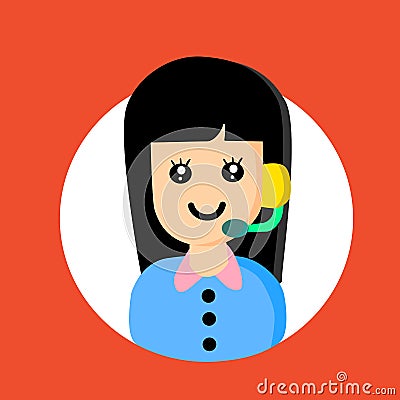 Smiling female operator with headset. Conceptual of client services and communication. Call center service job character. Vector Illustration