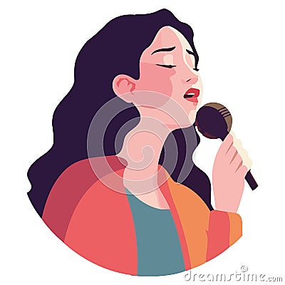 Smiling female singer on stage Vector Illustration