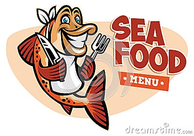 Smiling fish seafood restaurant mascot Vector Illustration