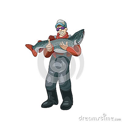 Smiling fisherman holding a big fish vector illustration Vector Illustration