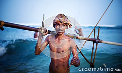 Smiling Fisherman Portrait Cultural Fishing Concept Stock Photo