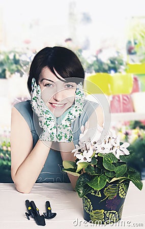 Smiling florist Stock Photo