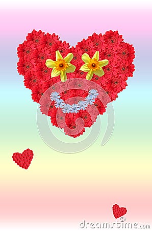 Smiling flower heart on background in rainbow colors, love card Stock Photo