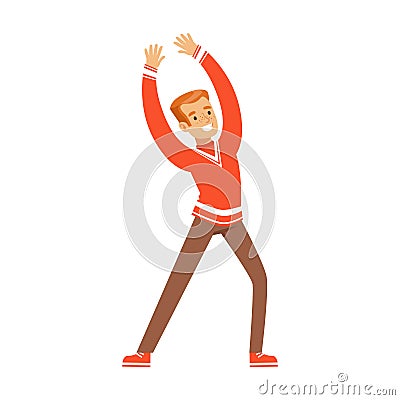 Smiling football fan character in red celebrating the victory of his team vector Illustration Vector Illustration