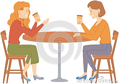 Smiling friends drinking tea and talking at home Happy women laughing and gossiping sit on couch Vector Illustration