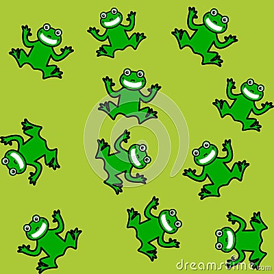 Smiling frog pattern on green background for gift wrap paper Vector Illustration