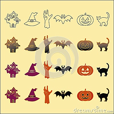 Smiling and funny Halloween illustrations set Vector Illustration