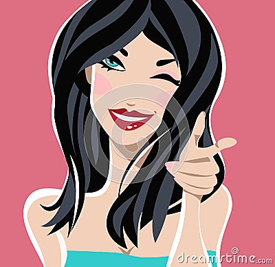 Smiling girl with black hair Vector Illustration
