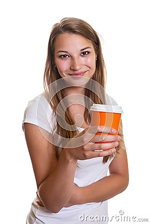 Smiling girl with a cup of coffee Stock Photo