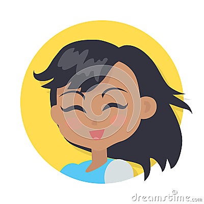Smiling Girl with Dark Long Hair and Forelock Vector Illustration