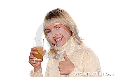 Smiling girl with Glass of juice Stock Photo