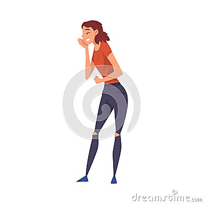 Smiling Girl Gossiping, Young Woman Telling Secret or Gossip in Whisper Cartoon Vector Illustration on White Background Vector Illustration