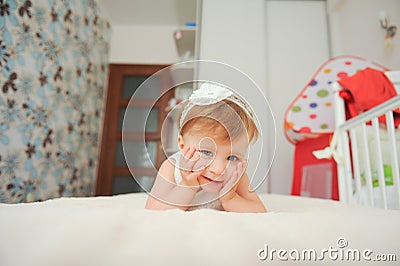 Smiling Girl at Her Room Stock Photo