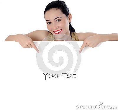 Smiling girl holding white billboard Stock Photo