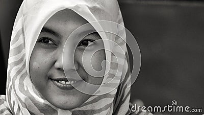 Smiling girl portrait in black and white Editorial Stock Photo