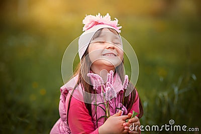 Smiling girl portrait flowers Stock Photo