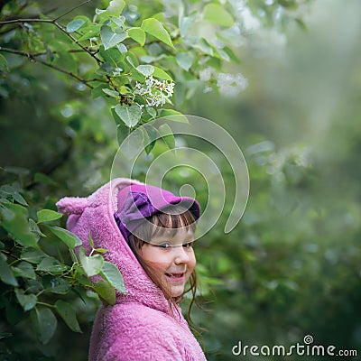 Smiling girl portrait flowers Stock Photo